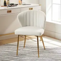 Velvet Upholstered Wingback Armless Side Chair with Gold Metal Legs for Living Room or Dining Ivory