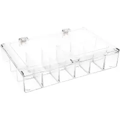 Pioneer Plastics 650C Clear Rectangular Plastic Hinged Divided Container, 9.5" W x 6.25" D x 1.5625" H