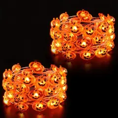 Halloween Pumpkin Lights, 2 Packs 13.5ft 40 LED Battery
