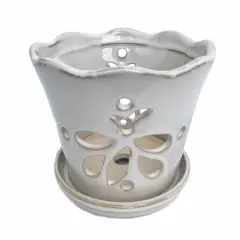 Butterfly Ceramic Orchid Pot/Saucer 5" x 5" - White - #50248