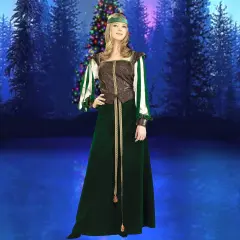 Deluxe Maid Marian Costume with Green Skirt and Jeweled Headpiece