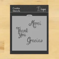 Merci, Thank You and Gracias Cookie & Craft Stencil | CM098 by Designer Stencils | Cookie Decorating Tools | Baking Stencils for Royal Icing, Airbrush, Dusting Powder | Craft Stencils for Canvas, Paper, Wood | Reusable Food Grade Stencil