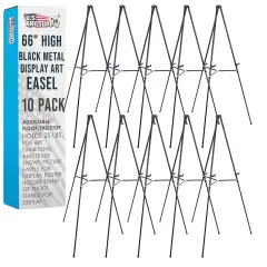 66" High Black Metal Display Easel (10 Pack) - Large Adjustable Height Portable Easel Stand, Sign Display, Holds 25 lbs - Floor & Tabletop Easels, Painting Stand