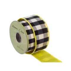 2.5"x10yd Yellow & Black Check Ribbon &ndash; Wired Dupion for Wreaths & Crafts-RW8308-YE/BK