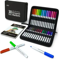 Permanent Markers, 30 Assorted Colors Ultra Fine Point Permanent Marker Packed in Travel Case, Ideal Colored Markers Set for Adults Coloring Doodling on Plastic, Glass, Gift for Teens