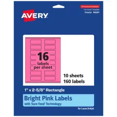 Avery Bright Pink Paper Labels, 1" x 2-5/8" Rectangle