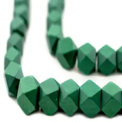 The Bead Chest Green Cornerless Cube Wood Beads: 12mm Diamond Cut Natural Organic Beads for Jewelry Making
