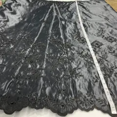 1 Yard Beaded Bridal Lace Fabric Embroidered Floral Satin Gown Couture 54" Width Black