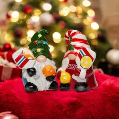 Ceramic Christmas Gnomes Playing Pickleball Salt and Pepper Shakers, Christmas Decor, Pickleball Player Gift, Gnome Collector Gift