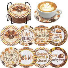 8 Pcs Thanksgiving Day Diamond Painting Coasters Kits