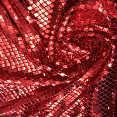 1 Yard Bold Red Square Foil Sequin Mesh Fabric For Costumes Crafts Displays 42&Prime; Wide
