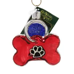Old World Christmas 3.0 Inch Dog Tag Tree Ornament , Pets Name Owner Id Red