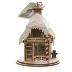 Ginger Cottages 4.25 In Santa's Workshop Tree Ornament , Ornament House Candy Cane Beige