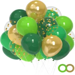 Green and Gold Balloons, 50 Pcs 12 Inch Dark Green Emerald Green Balloon Green Gold Latex Balloons for St Patrick's Day Birthday Junle Safari Babay Shower Party Decorations