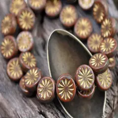 *15* 12mm Gold Washed Opaque Orange Picasso Aster Flower Coin Beads