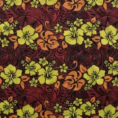 1 Yard Hibiscus Plumeria Monstera Leaf Polyester Fabric For Apparel Sewing And Tropical Crafts 60 Inch Yellow/Orange