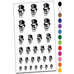 Fancy Skull with Top Hat Temporary Tattoo Water Resistant Fake Body Art Set Collection Orange