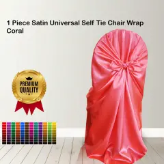 1 Piece Satin Universal Self Tie Chair Wrap Coral