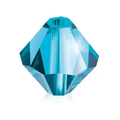 Preciosa 4mm Czech Crystals Bicone Rondelle Beads, 40pcs Aqua Bohemica