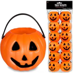 4E&rsquo;s Novelty 24 Pack Mini Pumpkin Trick or Treat Buckets &ndash; Bulk Halloween Candy Holders for Kids, Orange Plastic Jack-O&rsquo;-Lantern Goodie Bag Fillers, Party Favor Toys & Classroom Halloween Giveaways