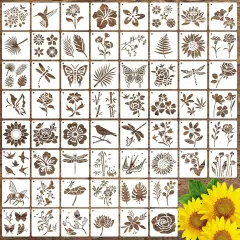 60 Pcs Flower Painting Stencils Reusable Flower Stencils - 3x3 Inch