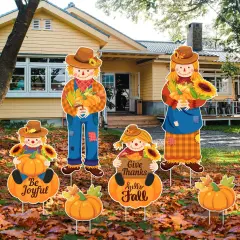 Fall Scarecrows Pumpkins Yard Stakes Signs Decoration