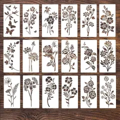18 Pieces Flower Stencils - Reusable Floral Dragonfly Butterfly