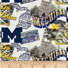 Licensed NCAA University of Michigan Scenic Map MCHG-1212 Cotton Fabric by the Yard