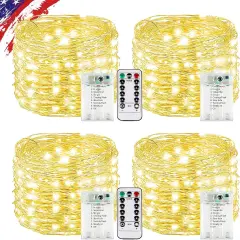 4 Pack 80FT 240LED Fairy String Lights Battery Operated with Remote & Timer - Warm White