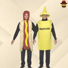 Hot Dog and Mustard Couples Costume Set Halloween Food Tunics Funny Group Party Outfit