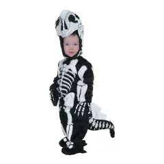 Stegosaurus Fossil Toddler Costume Black Jumpsuit with Bones Hood and Tail