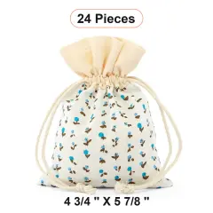 Country Floral White/Blue Cotton Bags 4 3/4'' x 5 7/8''