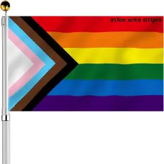 Progress Pride LGBTQ Flags 3x5 Outdoor Sewn Stripes- Rainbow Inclusive Progressive Pride Flag Heavy Duty Nylon UV Fading Resistant for Outside