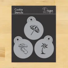 Mini Beach Cookie & Cupcake Stencil Set: Beach Umbrella, Flip-Flops, Palm Tree | C791 by Designer Stencils | Cookie Decorating Tools | Baking Stencils for Royal Icing, Airbrush, Dusting Powder | Reusable Food Grade Stencils | Easy to Use & Clean