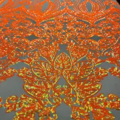 1 Yard Nude Orange Damask Lace Fabric Iridescent Mesh Embroidery Bridal & Evening Wear 48&ndash;50" Wide