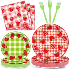 96Pcs Strawberry Party Plates and Napkins Birthday Party Supplies Spring Summer Fruit Paper Dessert Plates Strawberry Themed Tableware Set Disposable for 24 Guests 1st Birthday Party Decorations
