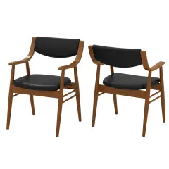 Brown Wooden Dining Chair Set of 2 with Cushioned Seat and Back Support for Comfort Black