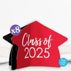Big Dot of Happiness 8 Count Red Graduation 3D Centerpiece Table Decorations, Freestanding Class of 2025 Grad Party Centerpieces