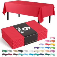 Exquisite 6-Pack Premium Plastic Tablecloth 54in. x 108in. Rectangle Plastic Table Cover Red