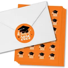Big Dot of Happiness Class of 2025 Orange Grad Party Envelope Seal Stickers, Round Circle Stickers to Seal Cards, Graduation Envelope Seals, 120 Count
