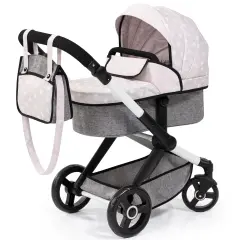 Bayer: Pram Xeo - Gray & White Stars - Accessory for Dolls Up to 18", Shoulder Bag, Convertible to Pushchair, Foldable, Kids Toy, Ages 3+