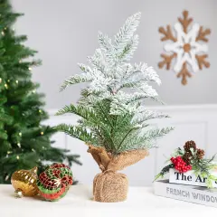 Northlight Heavily Flocked Pine in Burlap Base Christmas Tree - 17.75" - Unlit Green