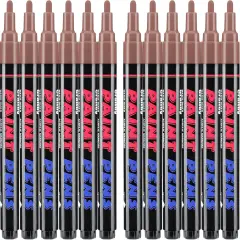 Brown Paint Pens Paint Markers - 12 Pack Permanent Quick Dry Waterproof Marker Pens for Rocks Wood Fabric Plastic Canvas Glass Mugs Metal Tire Stone