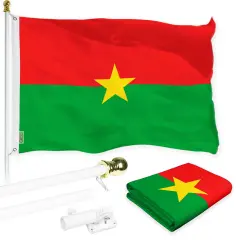 G128 Combo Pack: 6 Ft Twist Free Aluminum Spinning Flagpole (White) & Burkina Faso Flag | 3x5 Ft | LiteWeave Pro Series Printed 150D Polyester | Pole with Flag Included