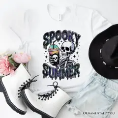 Spooky Summer Skeleton T-Shirt, Snarky Halloween Tee for Coffee and Horror Fanatics