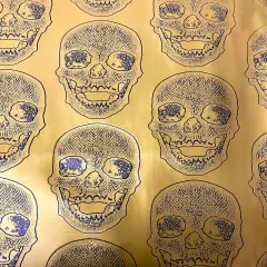 1 Yard Skeleton Skull Vinyl Fabric For Upholstery Handbags Wallets 54" Width Gold