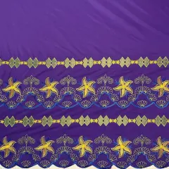 1 Yard Plumeria Flower Embroidered Double Border Fabric, 100% Polyester 56 Inches Width Purple