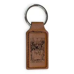 Keychain - Rectangle - The Lovers Tarot Card - Leather Rawhide/Black