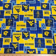 Licensed NCAA University of West Virginia Argyle Boxes Cotton Fabric by the Yard