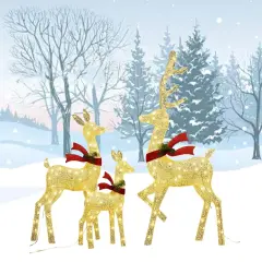 Elegant Lighted Deer Family Set with White Thread for Holiday Decor 60"+48"+32"